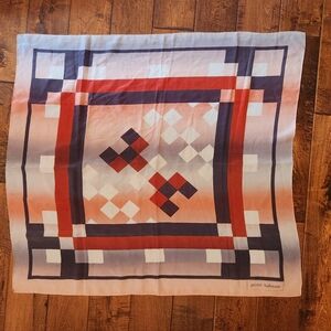 Pierre Balmain Red and Blue Geometric Silk Scarf‎